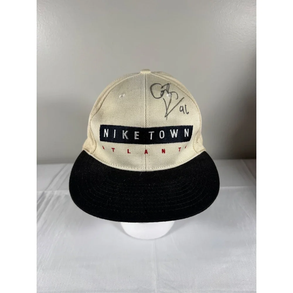 Vintage Nike Town Atlanta 96 Hat Mens Cream Black Snapback Cap S30902CCH